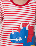 Little M Short Sleeve T-Shirt Dino Stripe Cucuk Bordir