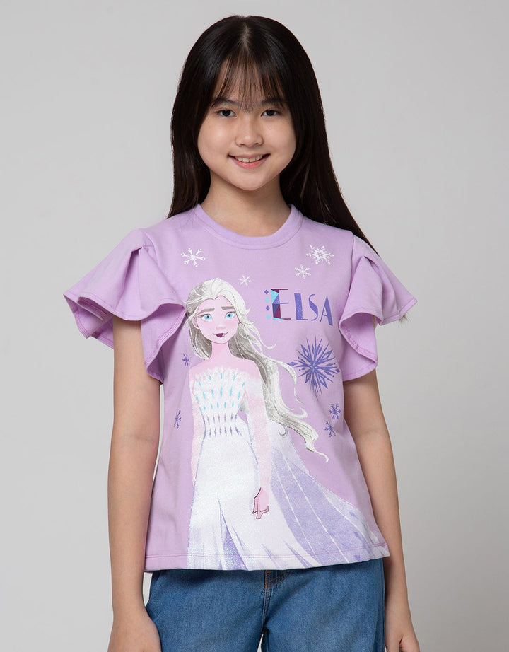 Disney Short Sleeve T-Shirt Top Elsa Lengan Ruffle