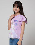 Disney Short Sleeve T-Shirt Top Elsa Lengan Ruffle