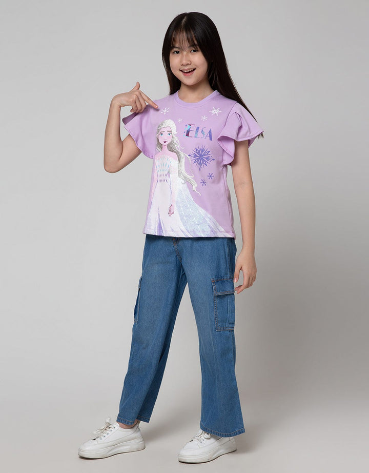 Disney Short Sleeve T-Shirt Top Elsa Lengan Ruffle