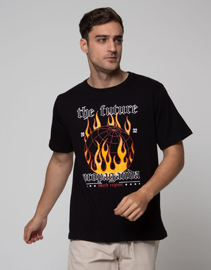 T Zone Short Sleeve T-Shirt Print Wander Letter Fire Theme