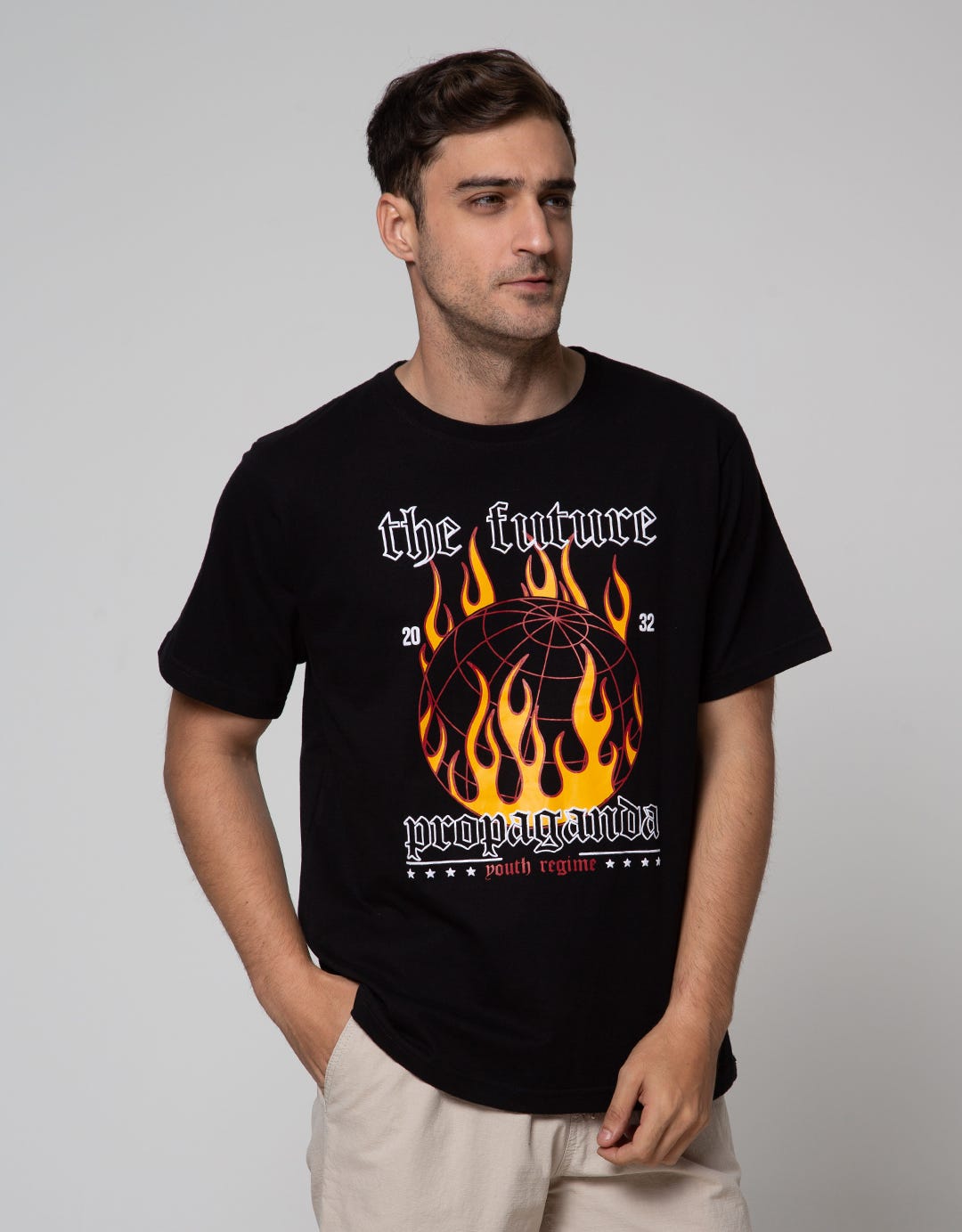 T Zone Short Sleeve T-Shirt Print Wander Letter Fire Theme
