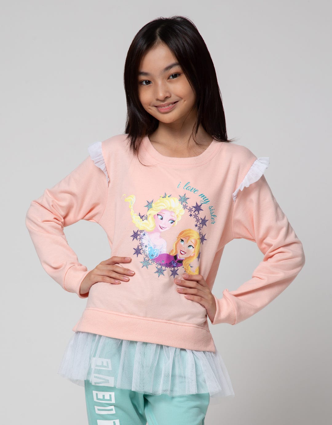 Disney Frozer Ruffle Bawah Sweater Anak Perempuan