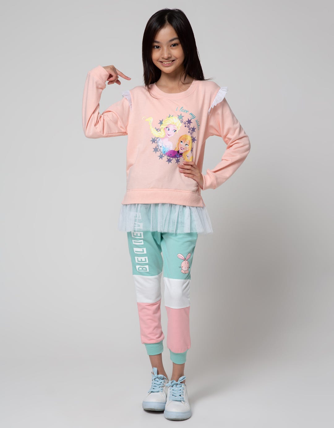 Disney Frozer Ruffle Bawah Sweater Anak Perempuan