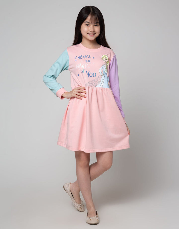 Disney Long Sleeve Midi Dress Cut And Sewn Frozen