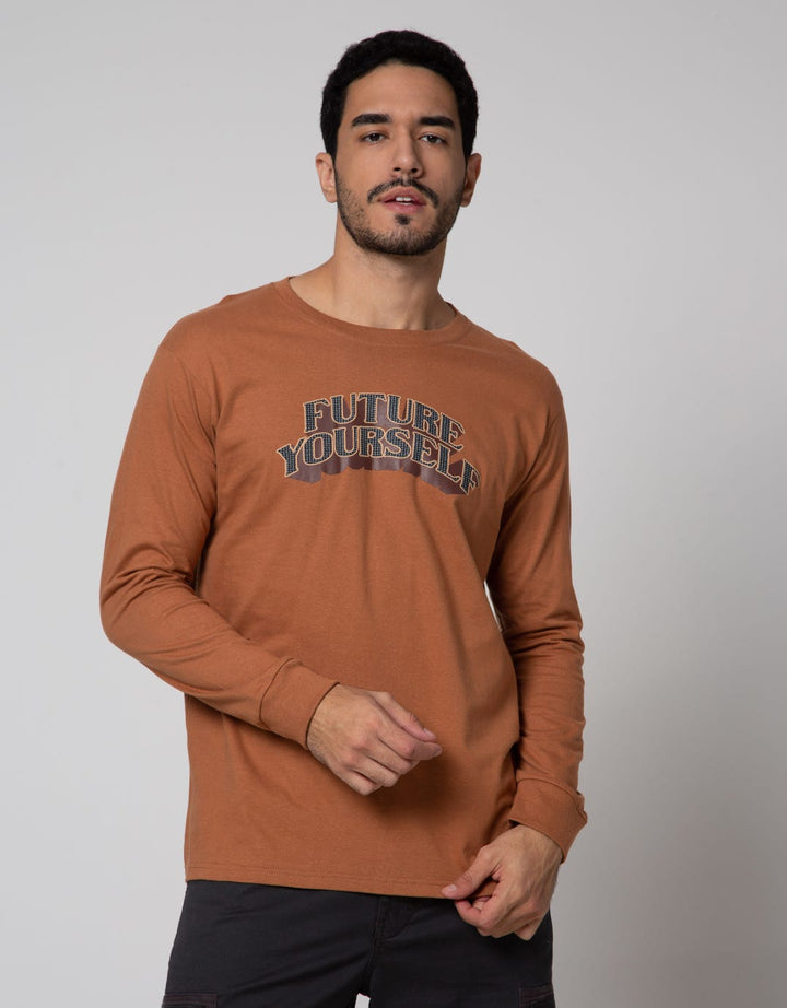 T Zone Long Sleeve T-Shirt Print Theme Dimensional Typeface - Future