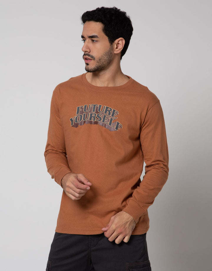 T Zone Long Sleeve T-Shirt Print Theme Dimensional Typeface - Future