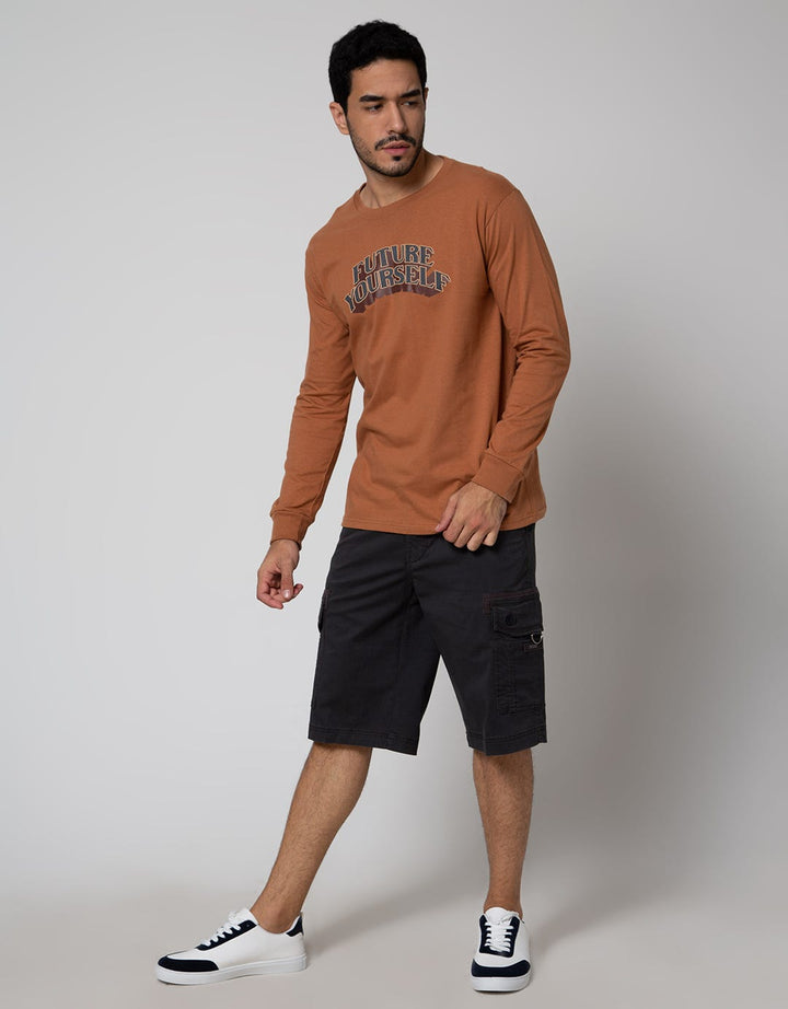 T Zone Long Sleeve T-Shirt Print Theme Dimensional Typeface - Future