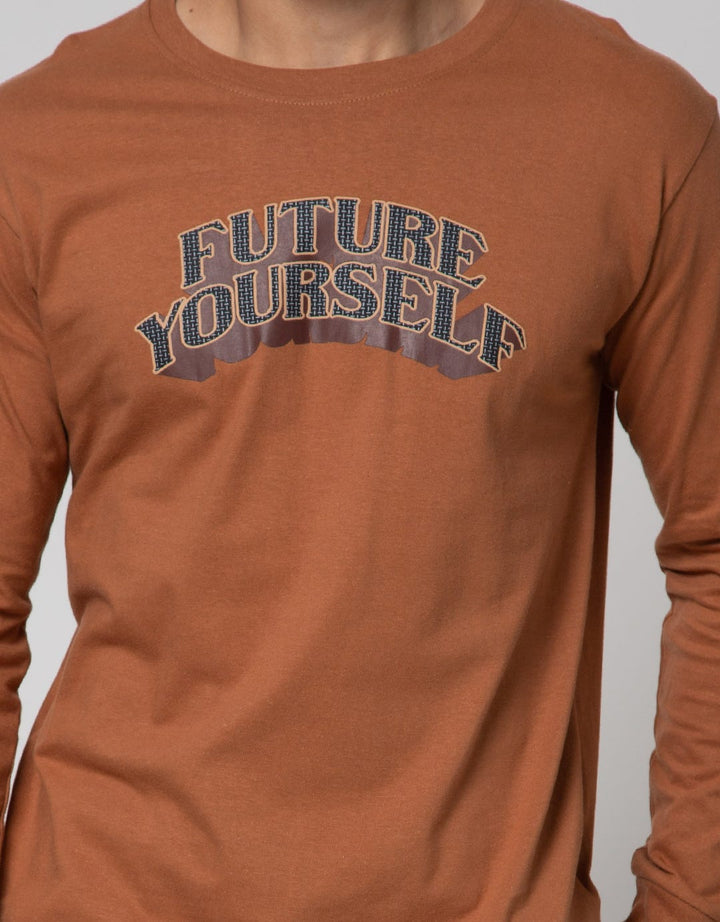 T Zone Long Sleeve T-Shirt Print Theme Dimensional Typeface - Future