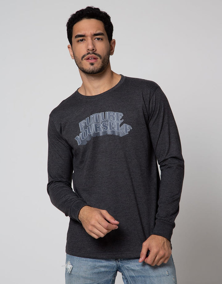 T Zone Long Sleeve T-Shirt Print Theme Dimensional Typeface - Future