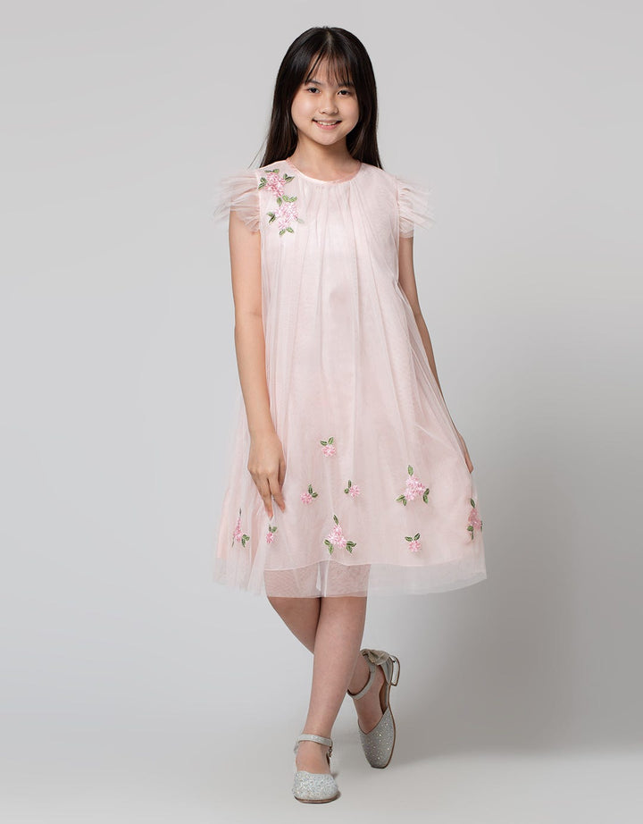 Kidz Too Short Sleeve Midi Dress Tangan Geber Bordir Bunga
