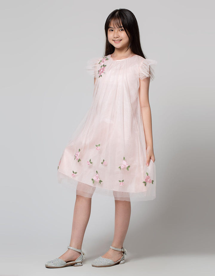 Kidz Too Short Sleeve Midi Dress Tangan Geber Bordir Bunga