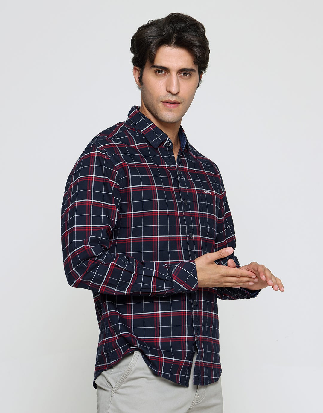 Cardinal Mini Check Men's Long Sleeve Shirt