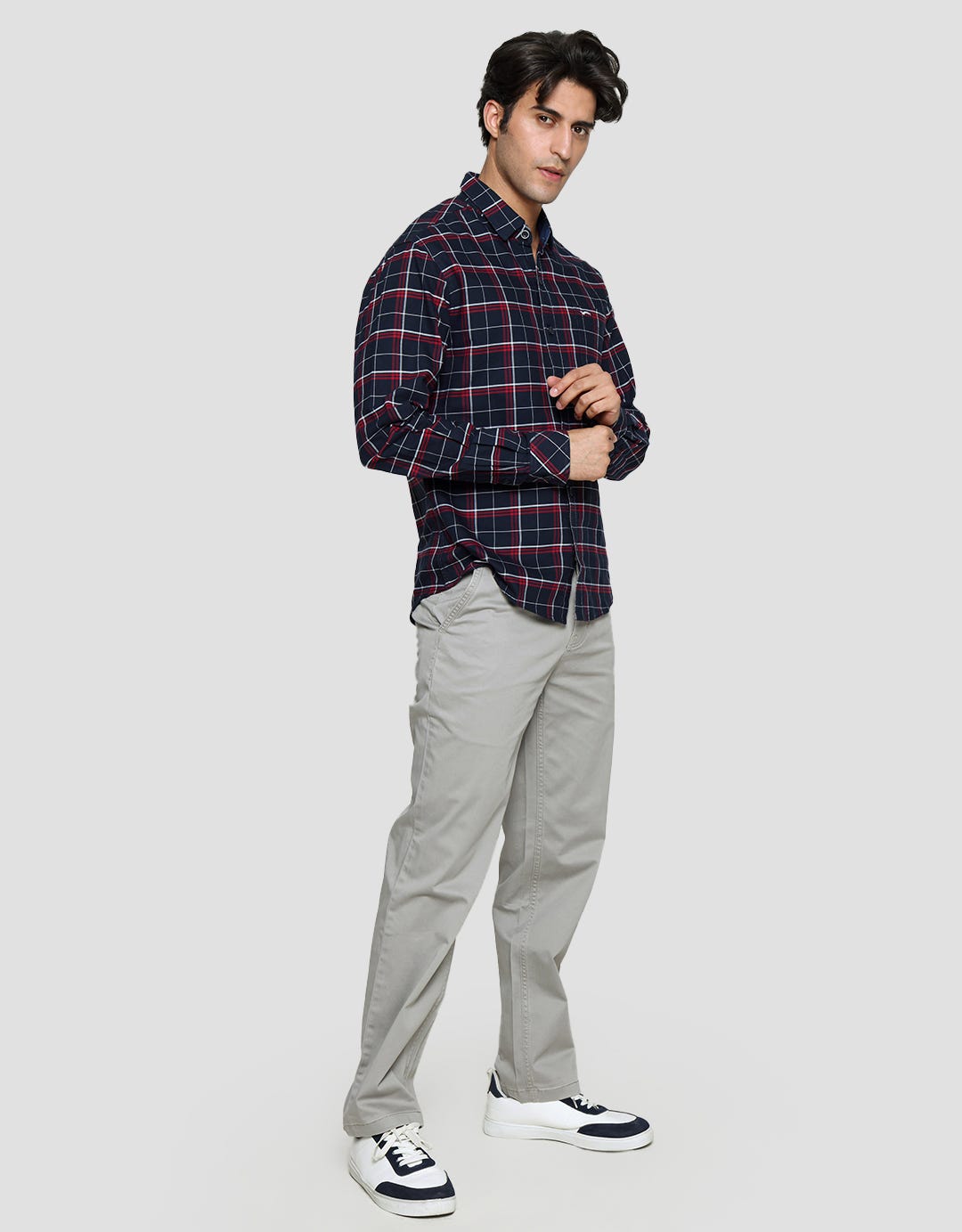Cardinal Mini Check Men's Long Sleeve Shirt