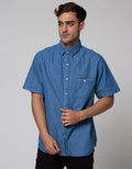 Details Short Sleeve Solid Denim Shirt
