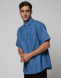 Details Short Sleeve Solid Denim Shirt