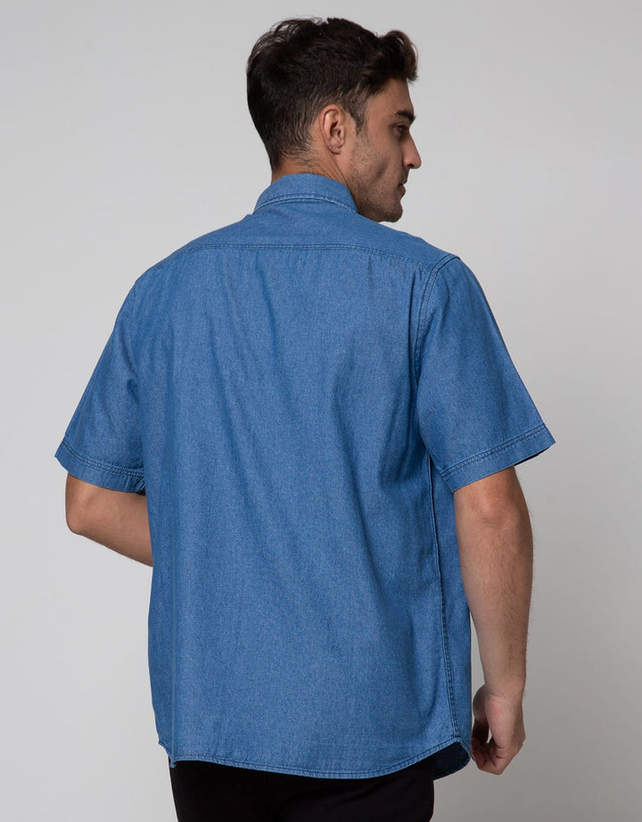 Details Short Sleeve Solid Denim Shirt