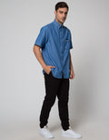 Details Short Sleeve Solid Denim Shirt
