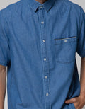 Details Short Sleeve Solid Denim Shirt