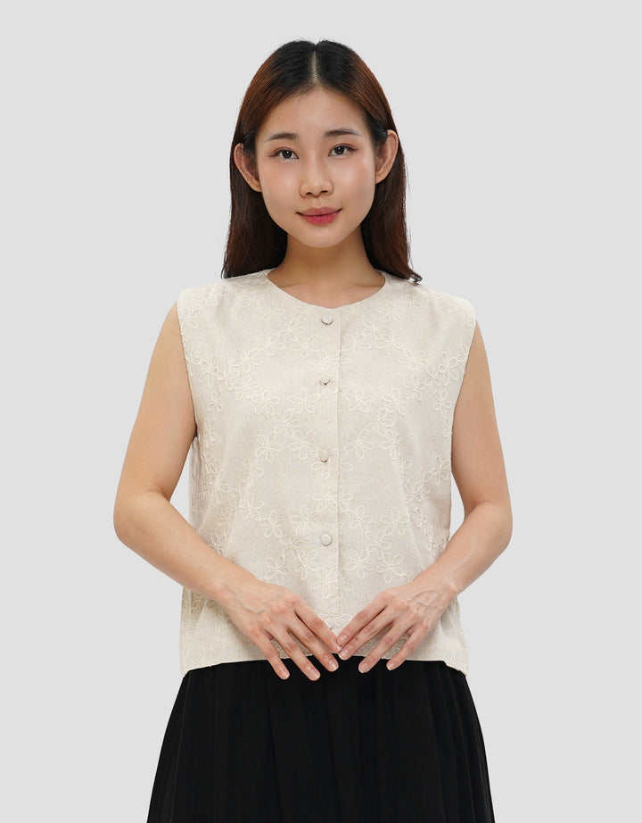 CONNEXION VEST TOP LINEN BLOUSE WANITA