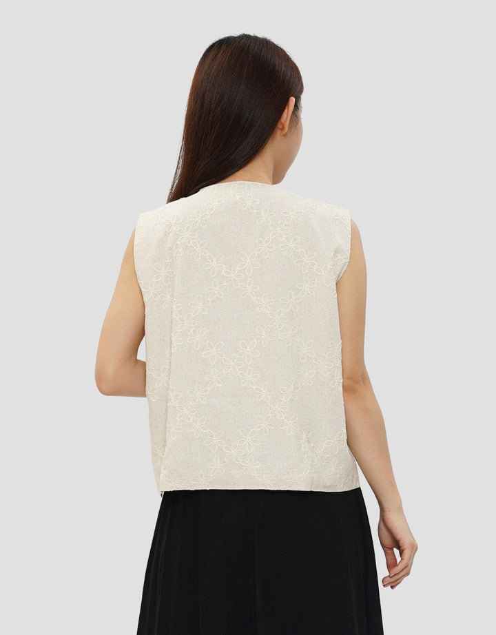 CONNEXION VEST TOP LINEN BLOUSE WANITA