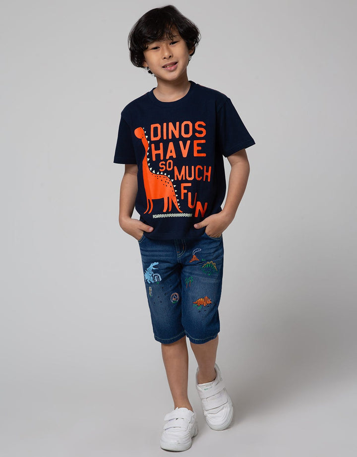 Little M Short Sleeve T-Shirt Dino Aplikasi Belakang Glow In The Dark