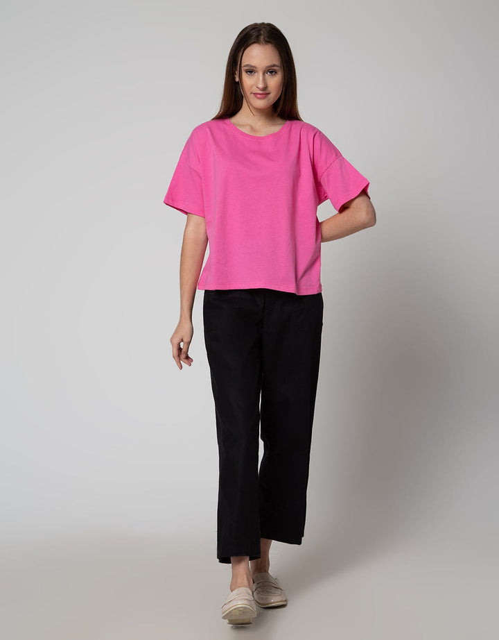 Details Short Sleeve T-Shirt Boxy Tee-Solid Colour