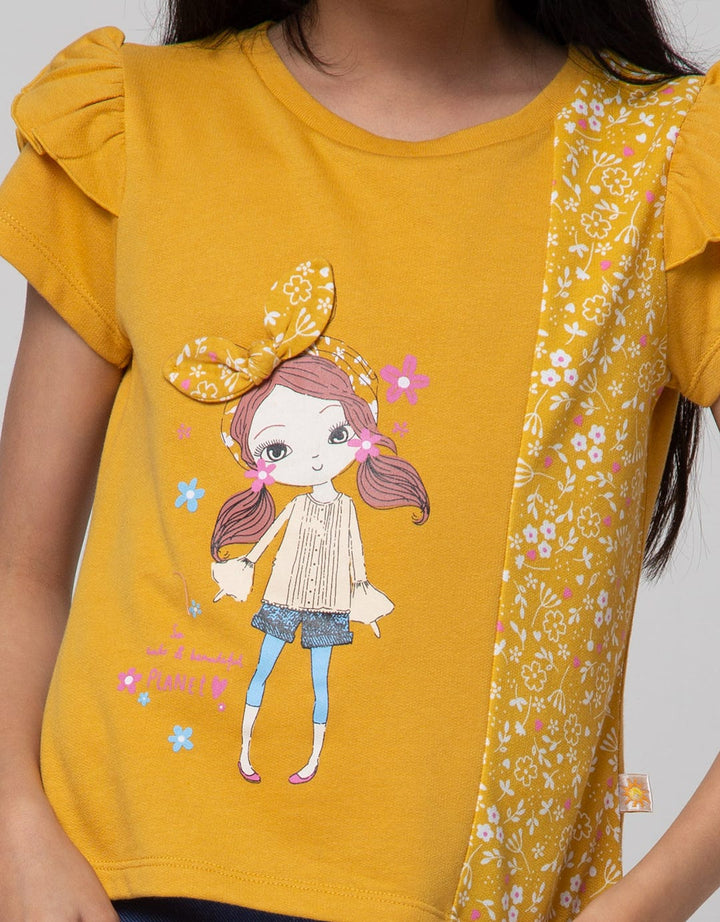 Little M Short Sleeve T-Shirt Ruffle Non Side Print Flower