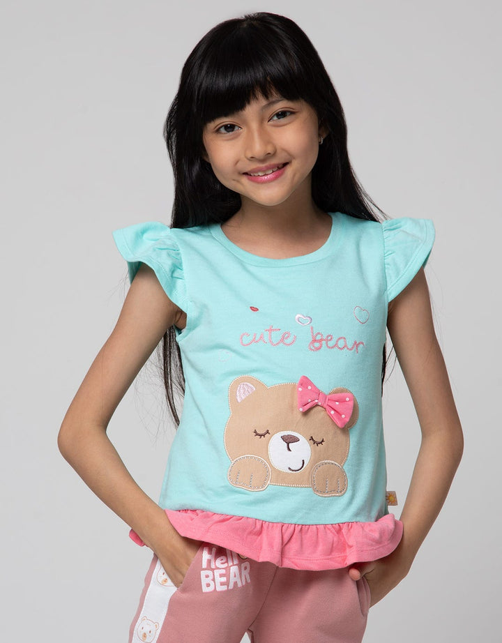 Little M Short Sleeve T-Shirt Ruffle Lengan Pita Cute Bear