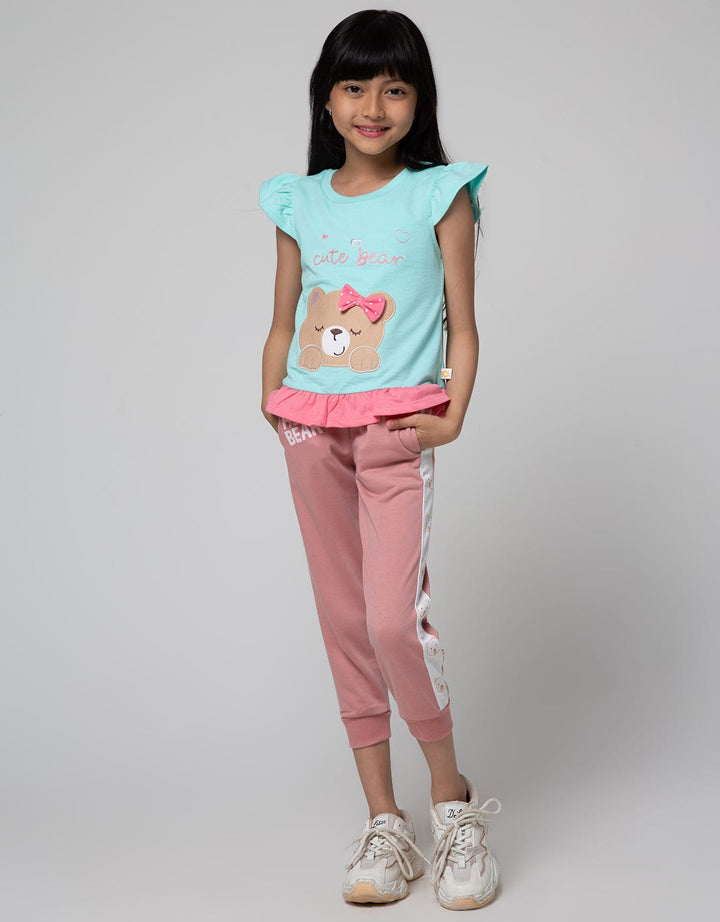 Little M Short Sleeve T-Shirt Ruffle Lengan Pita Cute Bear