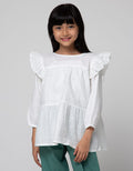 Little M Long Sleeve Blouse Woven Ruffle Kombinasi Eyelet Dobby