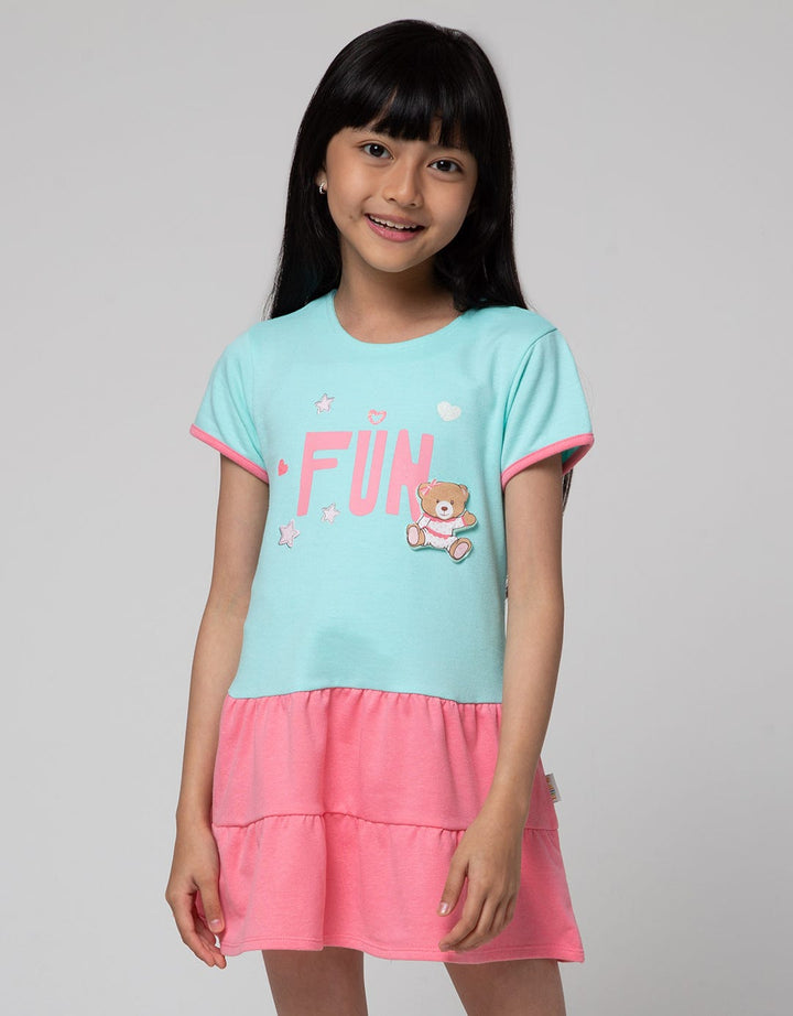 Little M Short Sleeve Midi Dress Fun Bear Ruffle Bottom