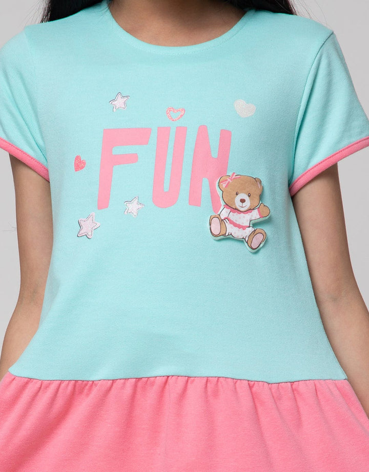 Little M Short Sleeve Midi Dress Fun Bear Ruffle Bottom