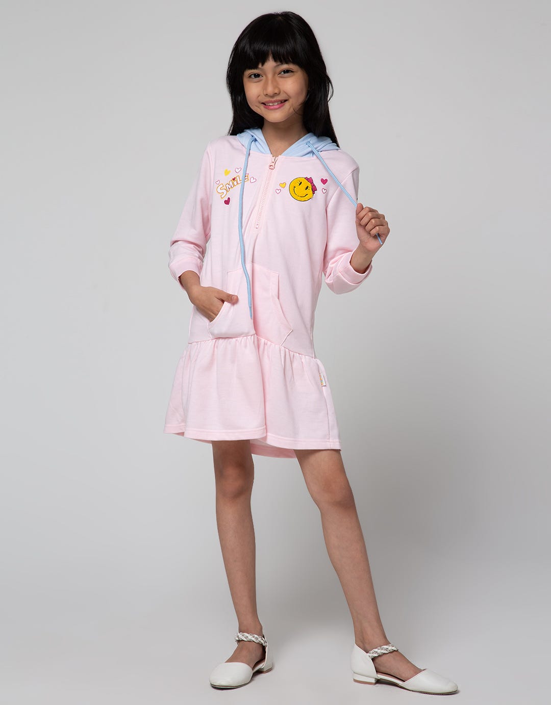 Little M Hoodie Smile Dress Anak Perempuan