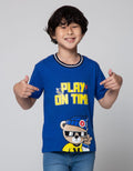 Little M Short Sleeve T-Shirt Play On Time Aplikasi Kacamata Rib Salur