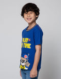 Little M Short Sleeve T-Shirt Play On Time Aplikasi Kacamata Rib Salur