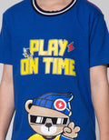 Little M Short Sleeve T-Shirt Play On Time Aplikasi Kacamata Rib Salur
