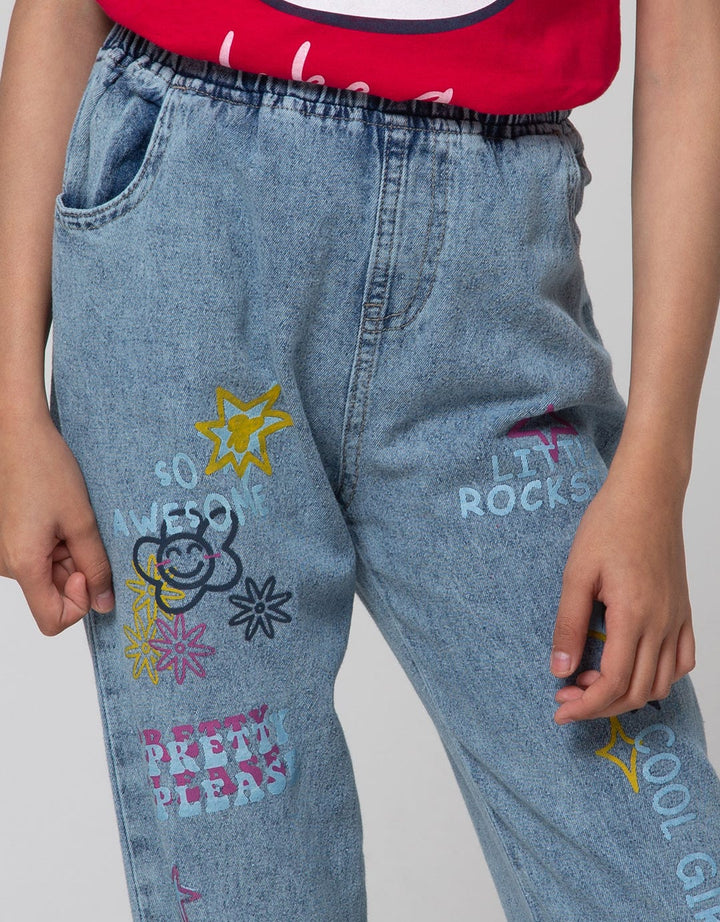 Little M Wash Print Celana Jogger Anak Perempuan