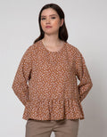 Connexion Long Sleeve Blouse Poly Print Flower With Ruffle Hem