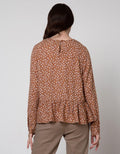 Connexion Long Sleeve Blouse Poly Print Flower With Ruffle Hem