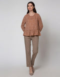 Connexion Long Sleeve Blouse Poly Print Flower With Ruffle Hem