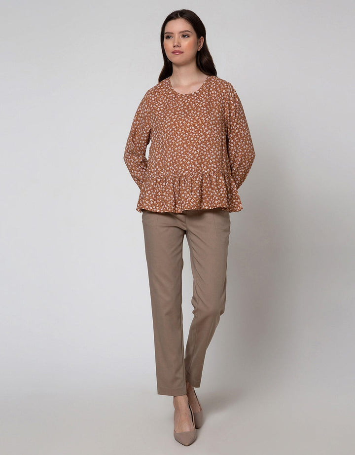 Connexion Long Sleeve Blouse Poly Print Flower With Ruffle Hem