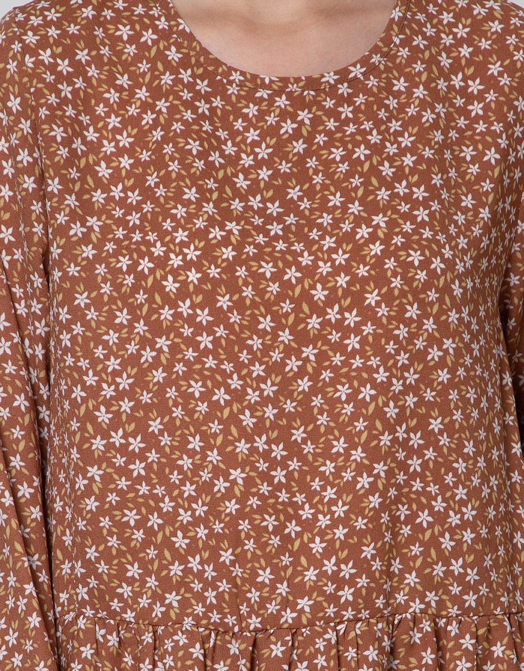 Connexion Long Sleeve Blouse Poly Print Flower With Ruffle Hem