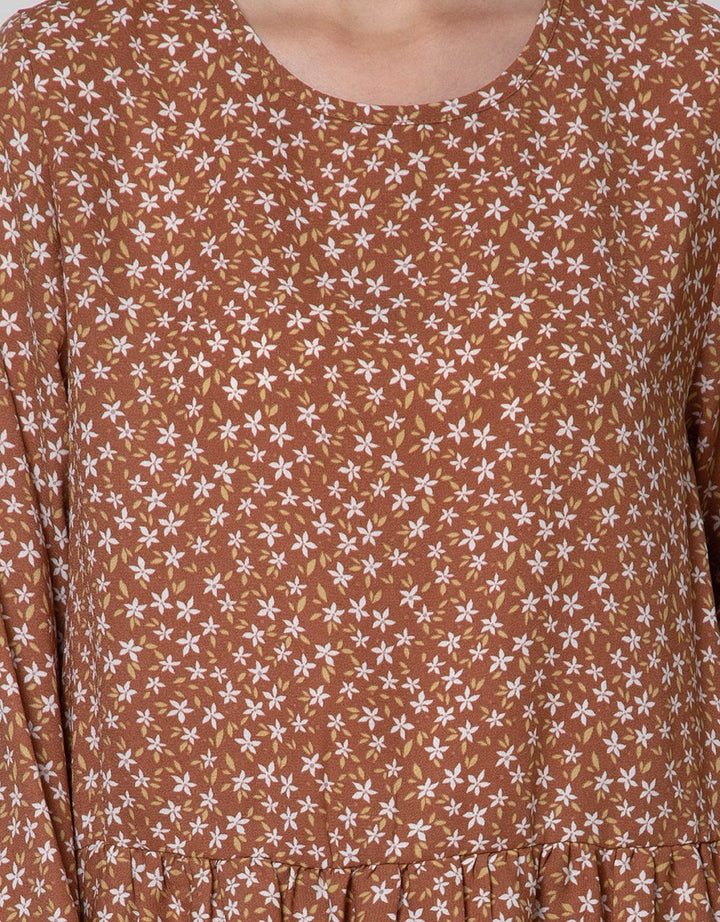 Connexion Long Sleeve Blouse Poly Print Flower With Ruffle Hem
