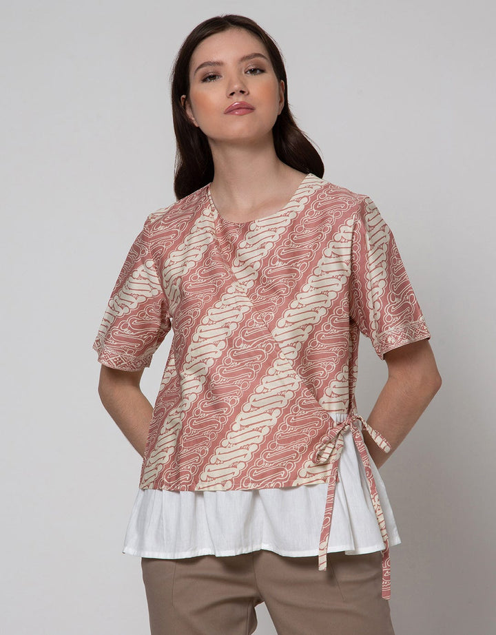Connexion Short Sleeve Blouse Batik Fake Wrap Top