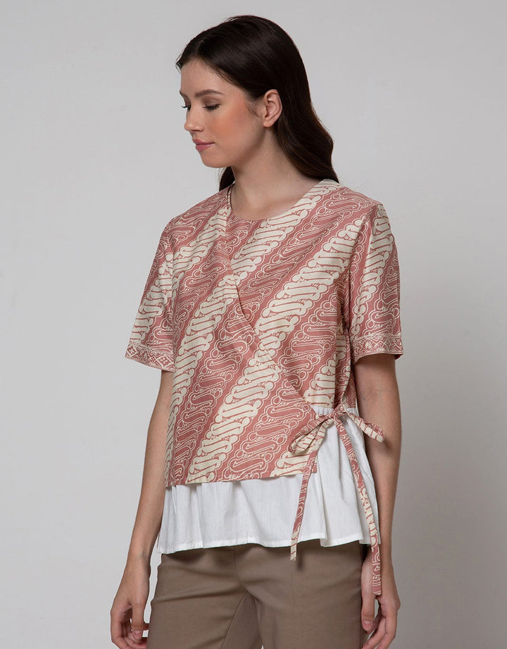 Connexion Short Sleeve Blouse Batik Fake Wrap Top