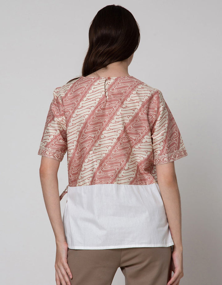 Connexion Short Sleeve Blouse Batik Fake Wrap Top