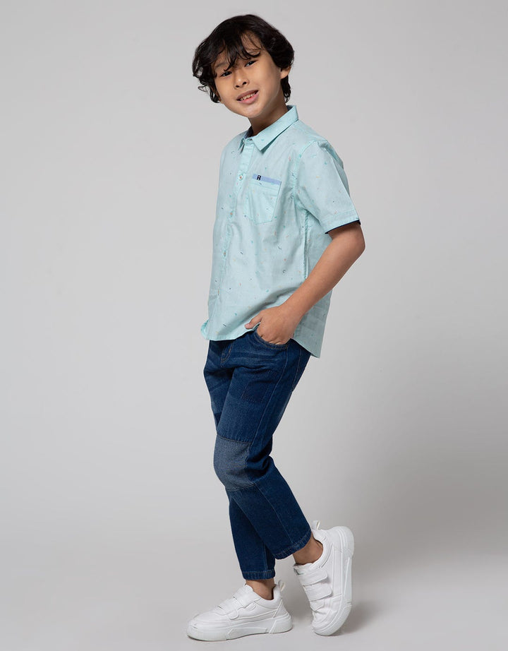 Little M Short Sleeve Kemeja Print Geometri