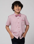 Little M Short Sleeve Kemeja Texture Slub Yarndyed 100% Cotton