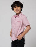 Little M Short Sleeve Kemeja Texture Slub Yarndyed 100% Cotton